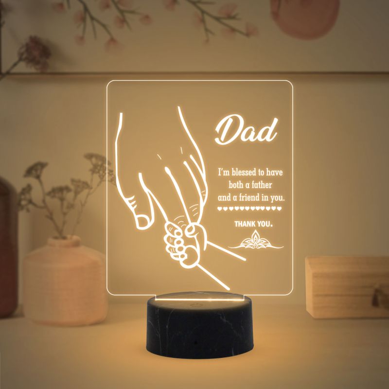 3D Illusion Dad Acrylic Led Night Lamp with Warm White Color Fathers Day Gift Birthday Gift for Dad